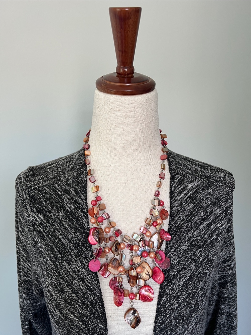 Multi-Strand Pink Shell and Bead 12.5”Necklace - Women's Jewelry